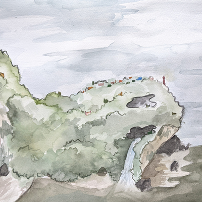 watercolor of person as a mountain